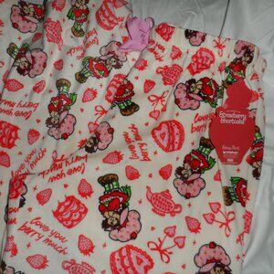 NEW Strawberry Shortcake Soft Fleece Drawstring Pajama Pant White Pink Red Large